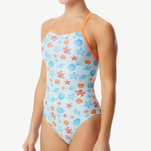 The Finals Women's Swimsuit 36/M One Piece Blue Sea Foil Flutterback Swim NWT - Picture 8 of 10